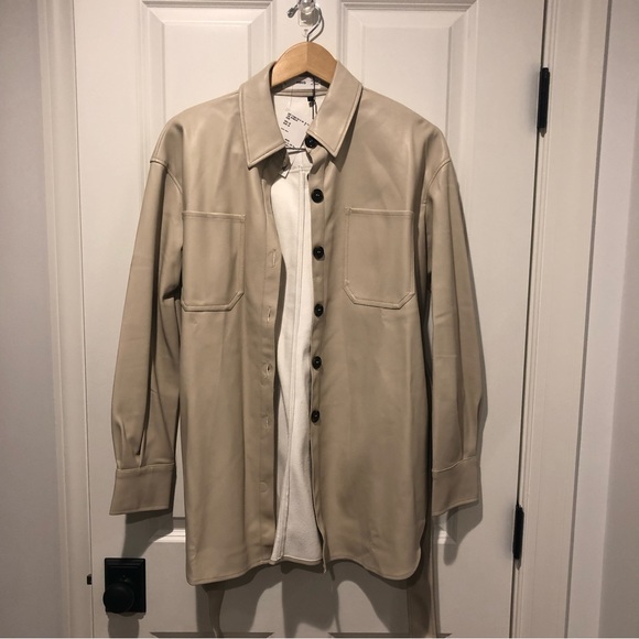 Mango Cream Faux Leather Shirt - Picture 2 of 5